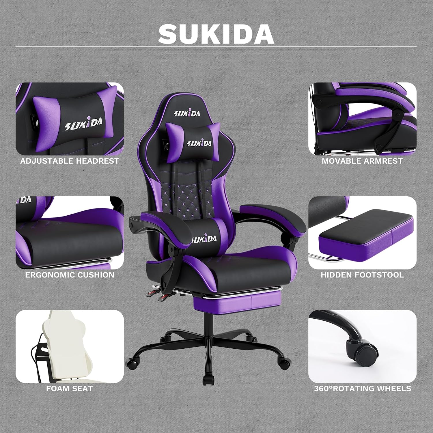 Ergonomic Video Gamer Chairs Gaming Computer Chair Gamer Chairs for Adults Massage Lumbar Support Swivel Height Adjustable Headrest Backrest