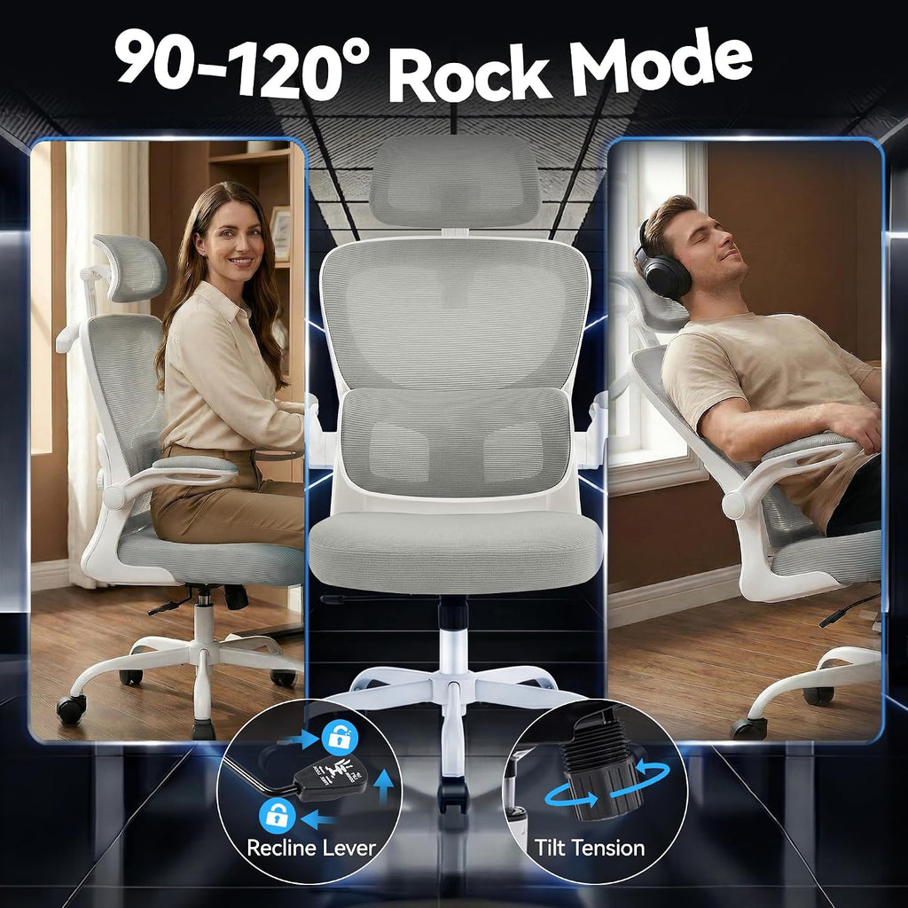 AreShark Office Chair Ergonomic Desk Chairs with Adjustable Lumbar Support& Headrest Hanger, High Back Breathable Mesh Chair with Wheels, Rolling Swivel Comfy Task Computer Chair for Home Work Gaming