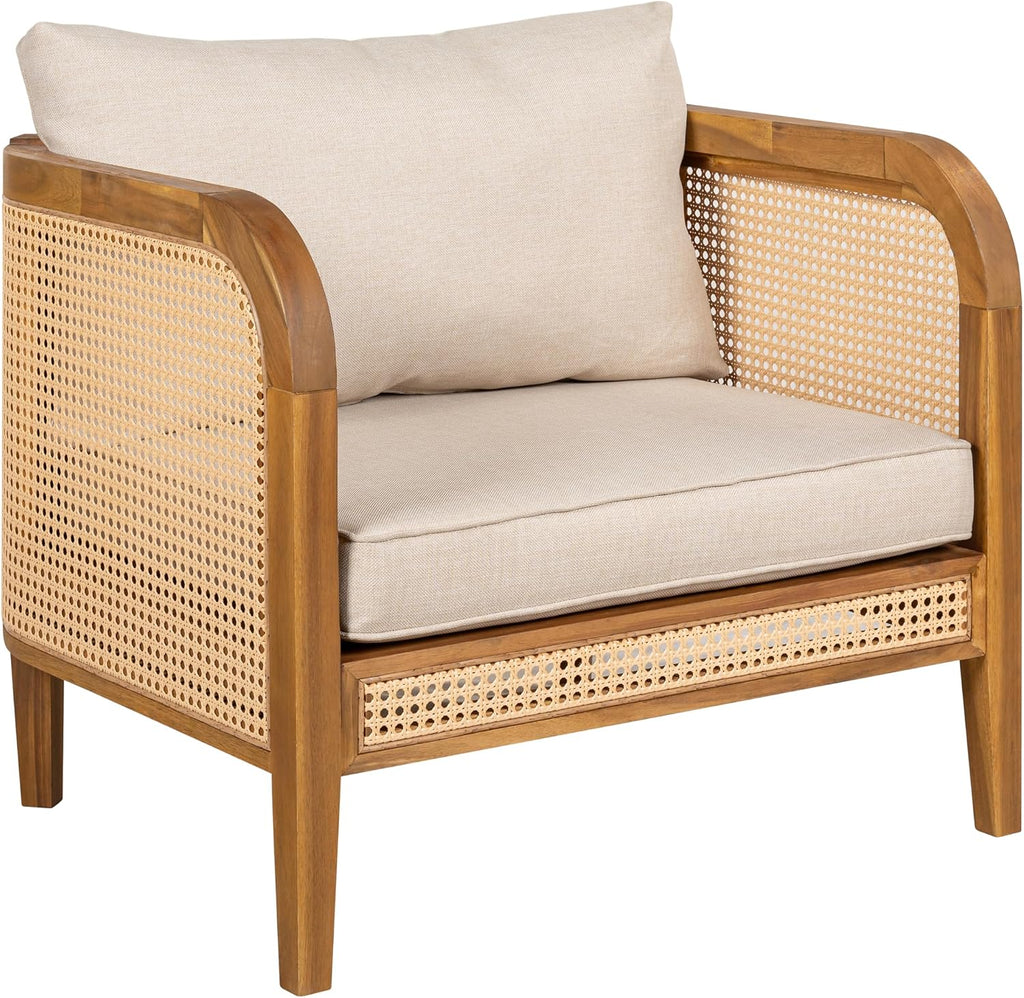 Christopher Knight Home Tilden 3-Piece Patio Furniture Set, 4-Seater Acacia Wood Outdoor Patio Sectional Furniture Set, Garden Wicker Loveseat and Accent Chair Set with Removable Cushions, Teak+Beige
