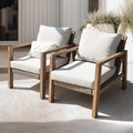 IDZO Olivier Premium Eucalyptus Outdoor Club Chairs Set of 2, 400lbs Heavy Duty Patio Furniture Set, Ergonomic Slanted Backrest Design, 4.5in Thick Cushion, Wood Wicker Silver Gray