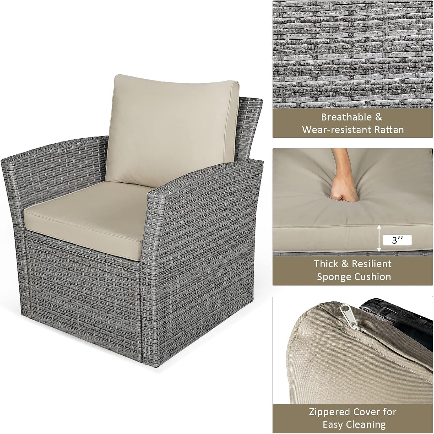 Tangkula 4 Pieces Patio Furniture Set, All Weather Outdoor Sectional Rattan Sofa Set with Cushions & Tempered Glass Table, Wicker Conversation Couch Set for Backyard Garden Poolside