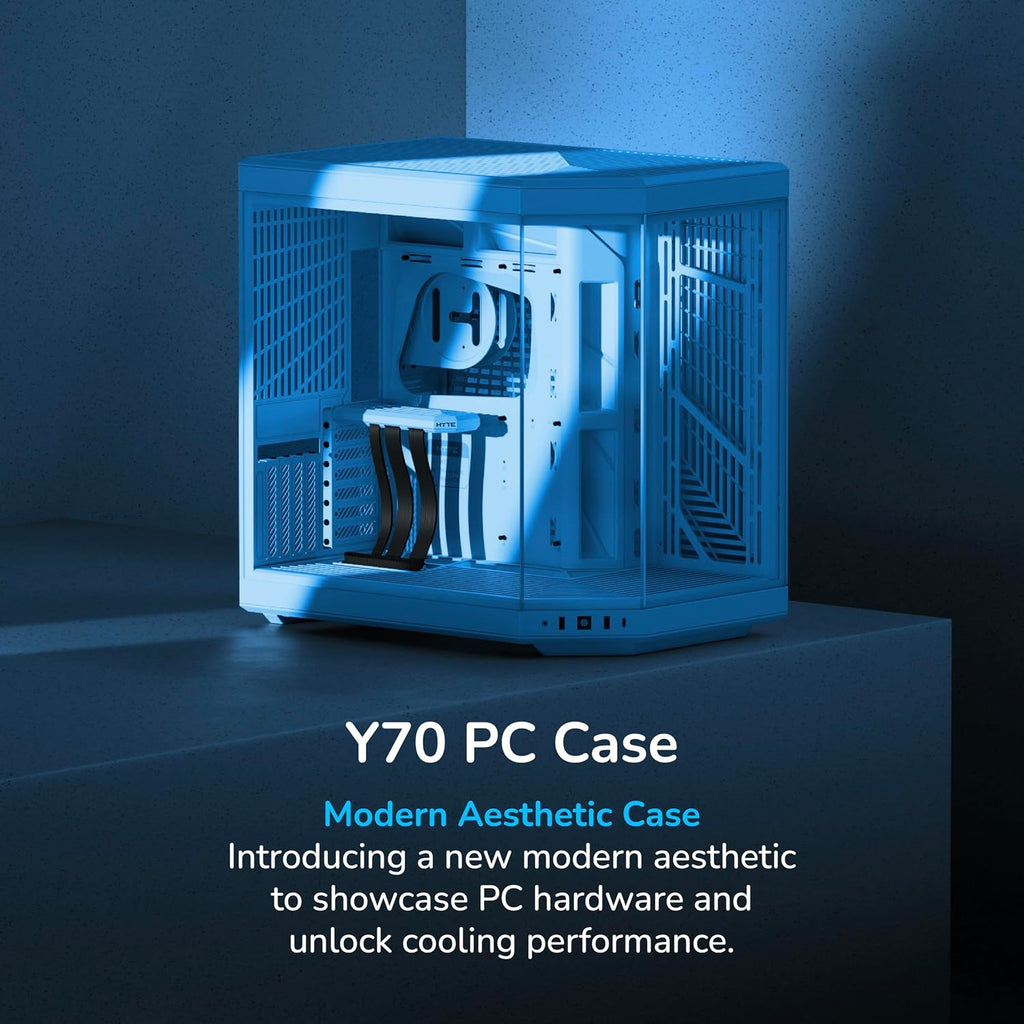 Hyte Y70 Mid-Tower ATX Gaming PC Desktop Case - Panoramic Tempered Glass - Dual Chamber - High Airflow Chassis - PCIE 4.0 Riser Cable Included - New Modern Aesthetic - Blueberry Milk (Blue)