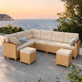 SUNSHINE VALLEY Small Patio Furniture Set, 6 Piece Wicker Outdoor Patio Conversation Set, Outside L-Shaped Sectional Sofa Couch with Chaise Lounge and 2 Ottomans for Porch Balcony Deck