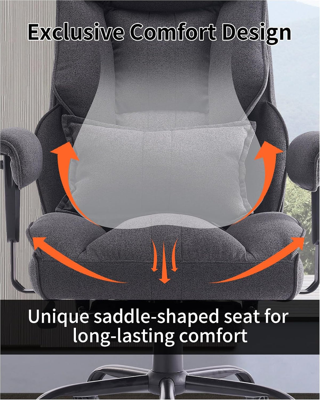 Efomao Fabric Office Chair, Big and Tall Office Chair 400 lb Weight Capacity, High Back Executive Office Chair with Foot Rest, Ergonomic Office Chair for Back Pain Relief, Dark Grey