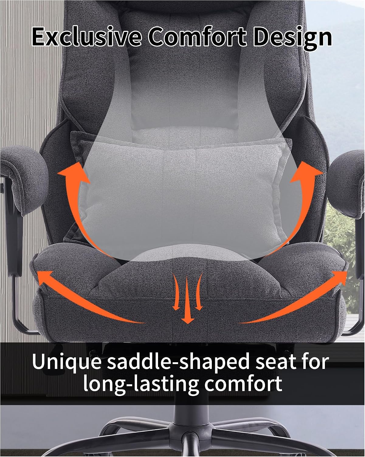 Efomao Fabric Office Chair, Big and Tall Office Chair 400 lb Weight Capacity, High Back Executive Office Chair with Foot Rest, Ergonomic Office Chair for Back Pain Relief, Dark Grey