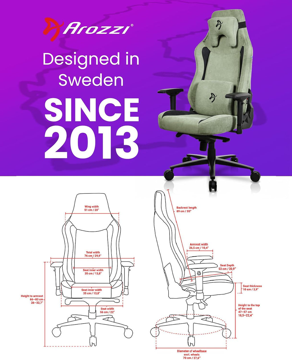 Arozzi Vernazza Gaming Chair XL- Super Soft Gaming Chairs for Adults Adjustable Height, Large Spacious Seat & Backrest with Support Pillows - Swedish Design Home Office Computer Chairs, Forest