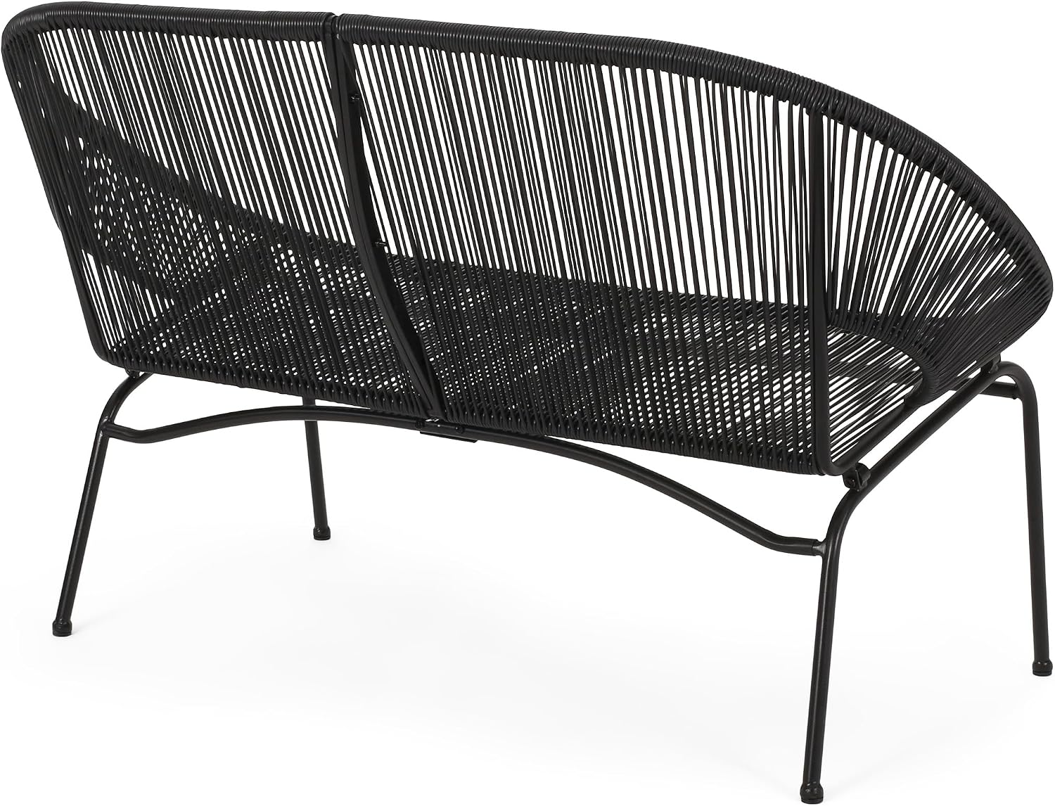 Christopher Knight Home Dessa 3 Piece Patio Furniture Set, Patio Wicker Accent Chair Set of 2 and Loveseat, Metal Frame 4 Seater Outdoor Papasan Lounge Chair Set, PE Rattan Outdoor Bistro Set, Black
