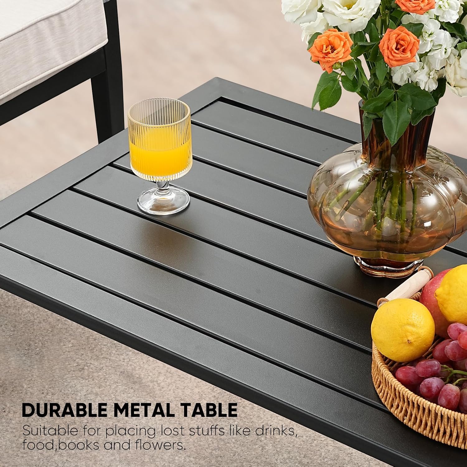 JOYURE 4 Pieces Patio Furniture Set w/loveseat,Coffe Table,Outdoor Conversation Metal Sofa with High Back and Thick Cushion,for Backyard,Garden,Navy