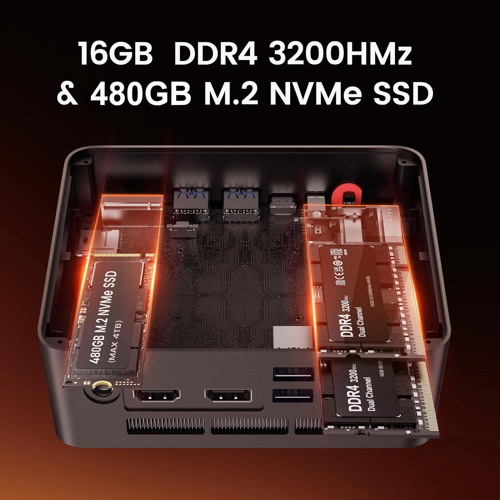Beelink Mini PC, SER5 Pro 5625U AMD Ryzen 5 (Up to 4.3GHz) 16GB DDR4 480GB M.2 SSD Mini Desktop Computer, 2.5Gbps LAN, Wifi6/BT5.4,HDMI/DP/Type-c/4K Triple Display Micro PC