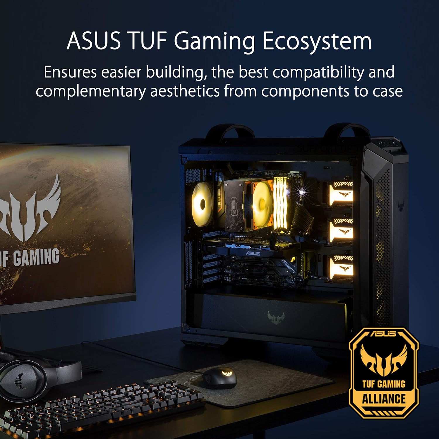 ASUS TUF Gaming GT501 Mid-Tower Gaming Case, EATX Support, Pre-Installed 4 Case Fans, USB 3.0 Front Panel, Smoked Tempered Glass, Steel Construction