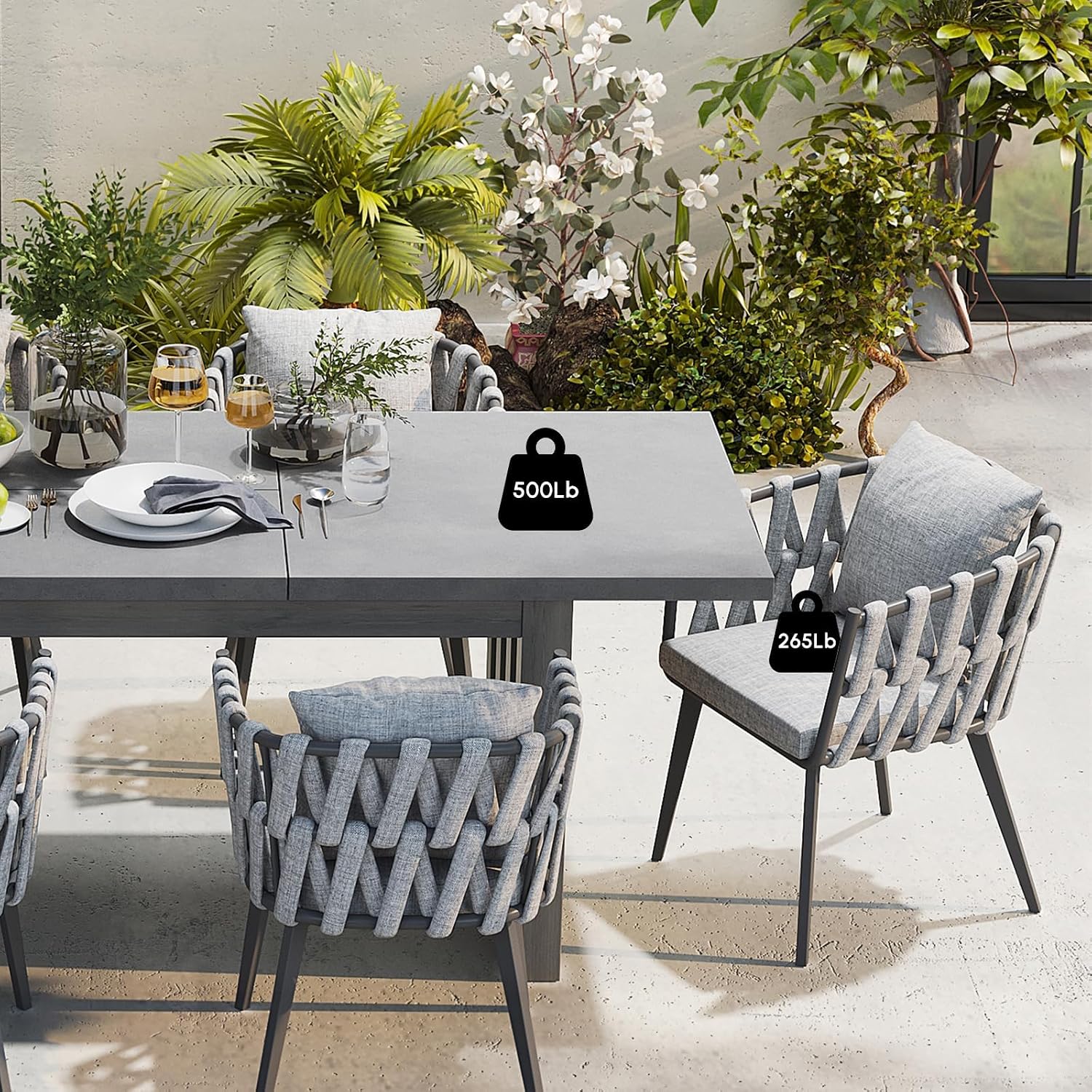 homary 7 Piece Outdoor Patio Dining Table Set, Aluminum Patio Dining Table Set with Extendable Table Top & 6 Woven Arm Chairs, Weatherproof Garden Furniture with Cushions for Backyard, Patio or Deck