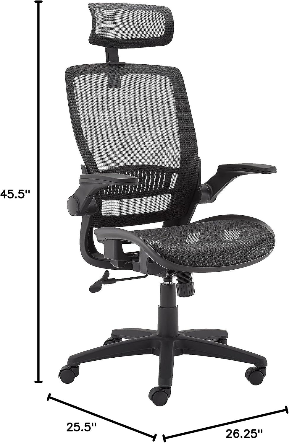 Amazon Basics Ergonomic High-Back Office Chair, Breathable Mesh, 360° Swivel, Easy to Assemble, Comfortable Flip-Up Armrests, 25.5'D x 26.25'W x 49.25'H, Black