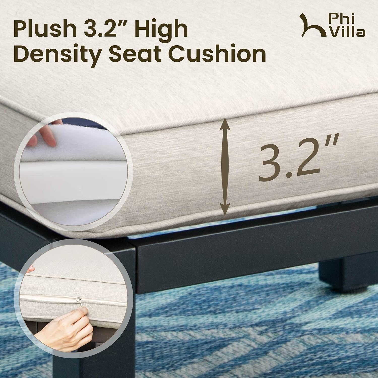 PHI VILLA 7 Pieces Outdoor Patio Furniture Set,Metal Frame Modern Outdoor Sectional Sofa Set,6 Seats Patio Conversation Sets with Coffee Table&Thickened Cushion,for Poolside and Backyard,Light Grey