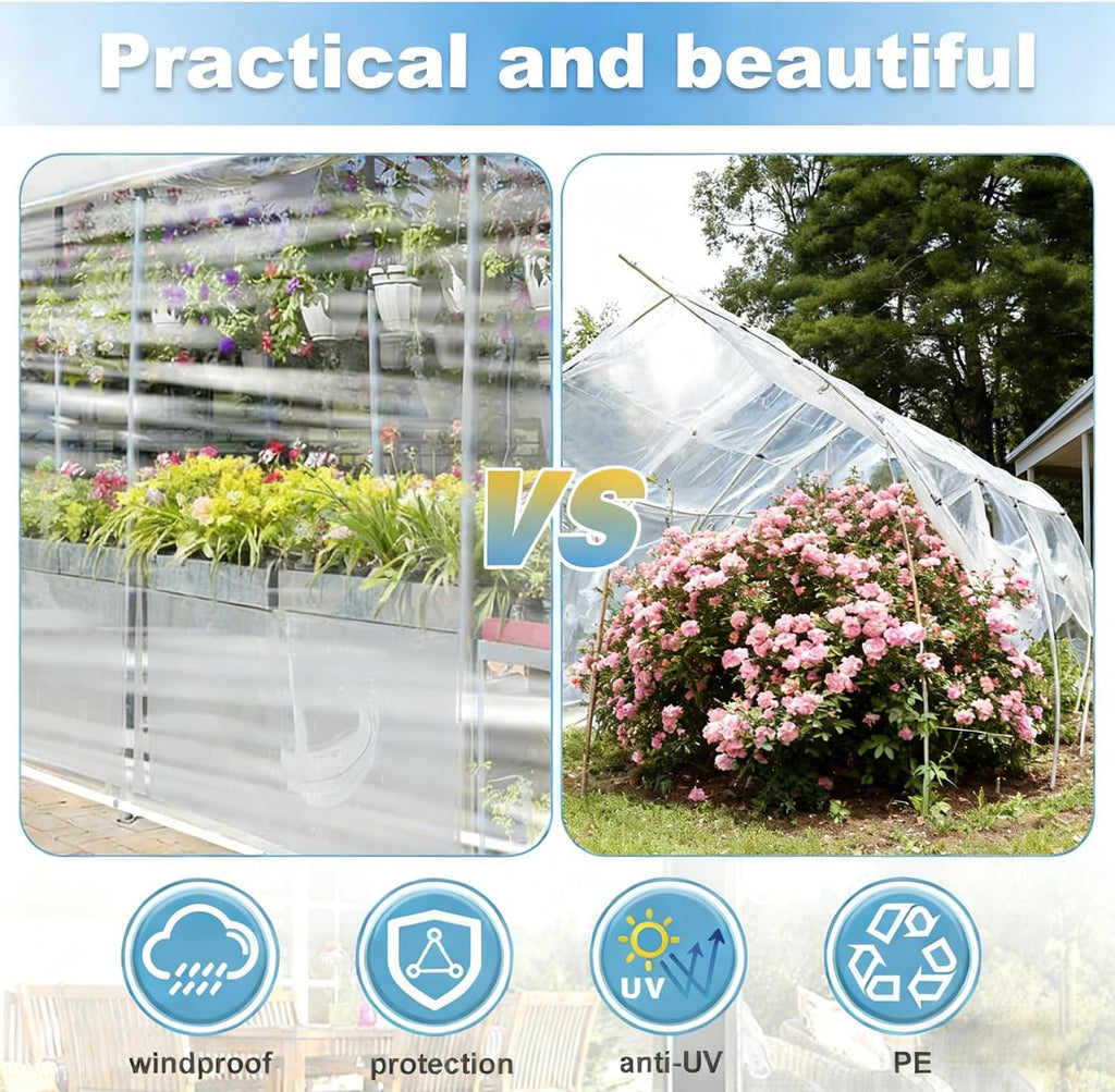 Clear Tarps 10x20 Foot Vinyl Tarp with Grommets Outdoor Curtains Heavy Duty Dustproof Windproof Tarpaulin for Greenhouse Patio Garden Pavilion Chicken Porch Outdoor