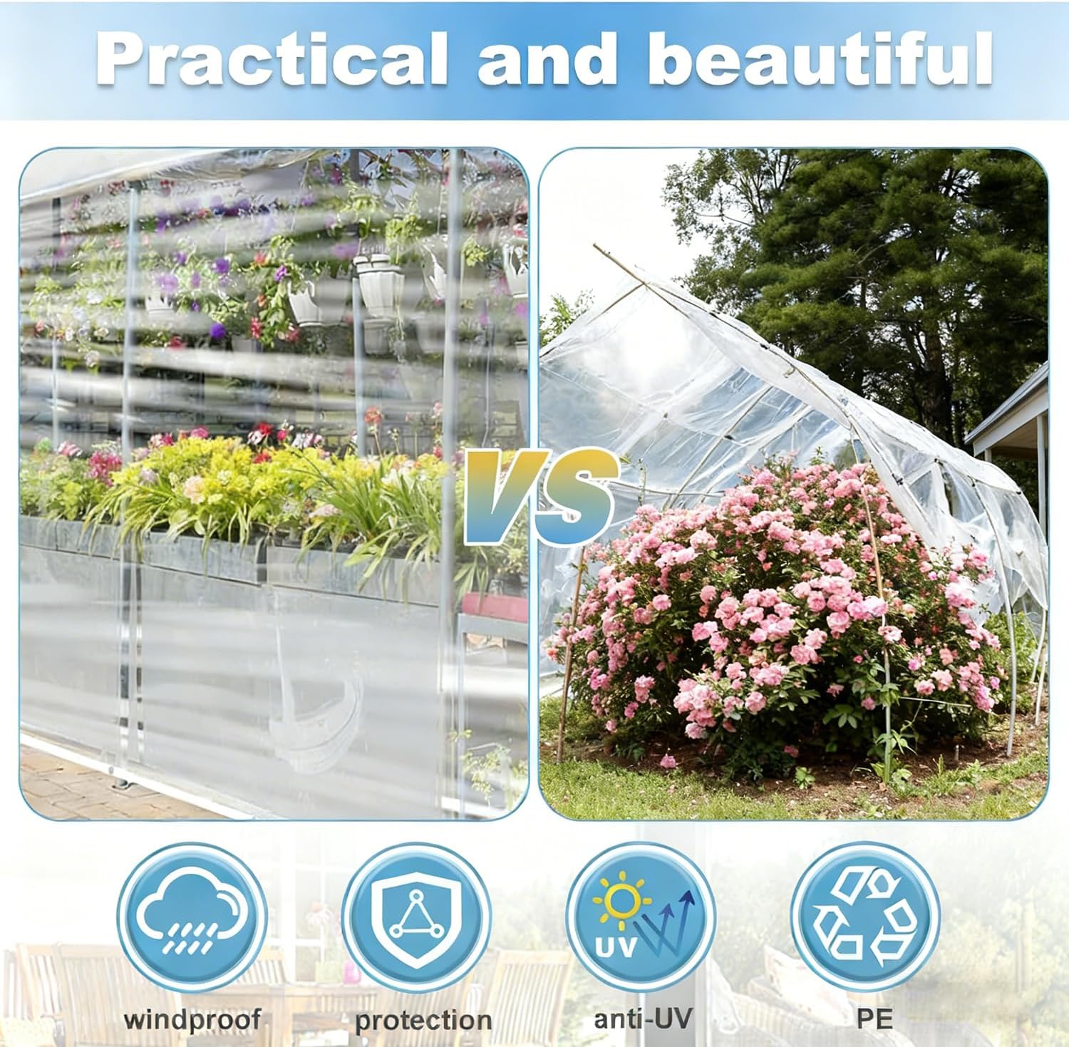 Clear Tarps 10x10 Foot Vinyl Tarp with Grommets Outdoor Curtains Heavy Duty Dustproof Windproof Tarpaulin for Greenhouse Patio Garden Pavilion Chicken Porch Outdoor