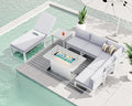 RADIATA 8 Pcs Modern Aluminum Patio Furniture Set, 500 lbs Heavy Duty Outdoor Sectional Sofa with Lounge & Fire Pit Table, 29 inch Deep Wide Seating, Comfy Conversation Couch for Backyard Deck, White