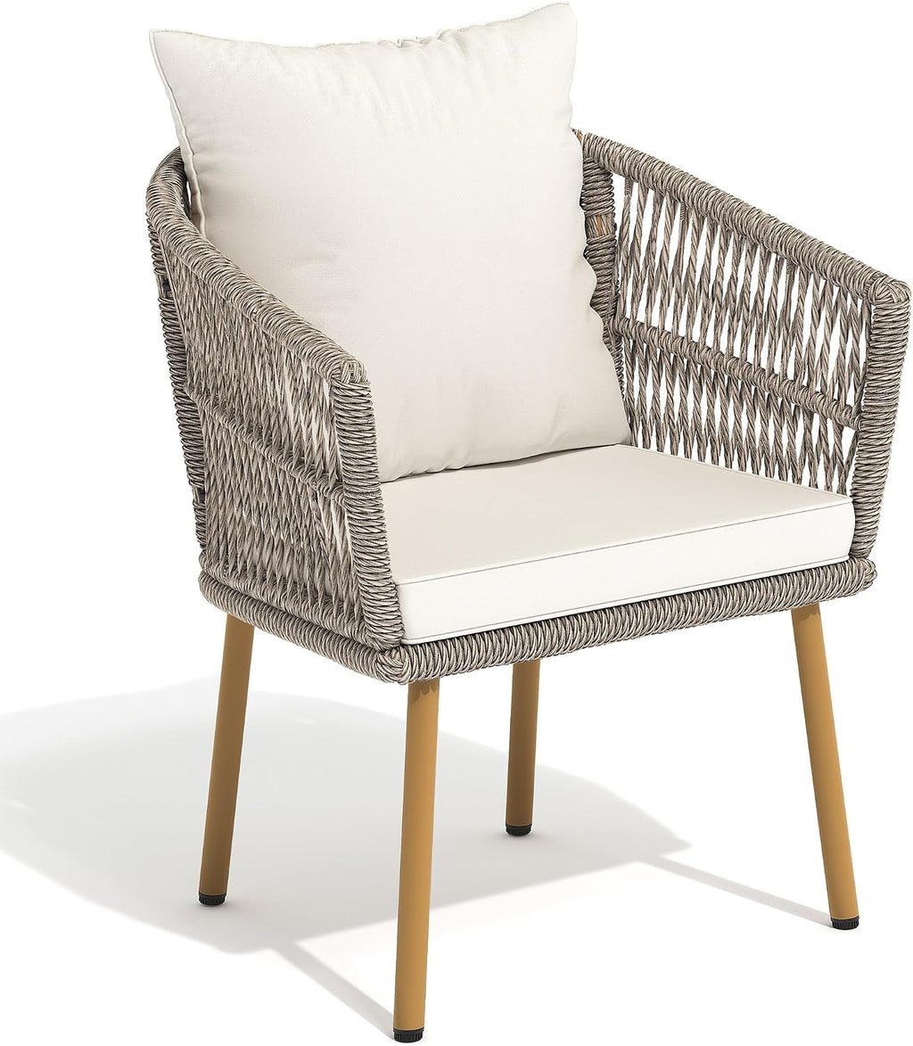 YITAHOME Outdoor Dining Single Sofa Chair, Indoor-Outdoor Wicker Bistro Chairs, PE Rattan Armchair Seating for Patio, Backyard, Poolside, Balcony - Tan