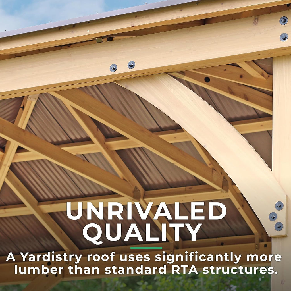 Yardistry 12 x 20 Meridian Cedar Gazebo Pavilion for Patios, Decks, Garden, Backyard, Durable, Aluminum Roof