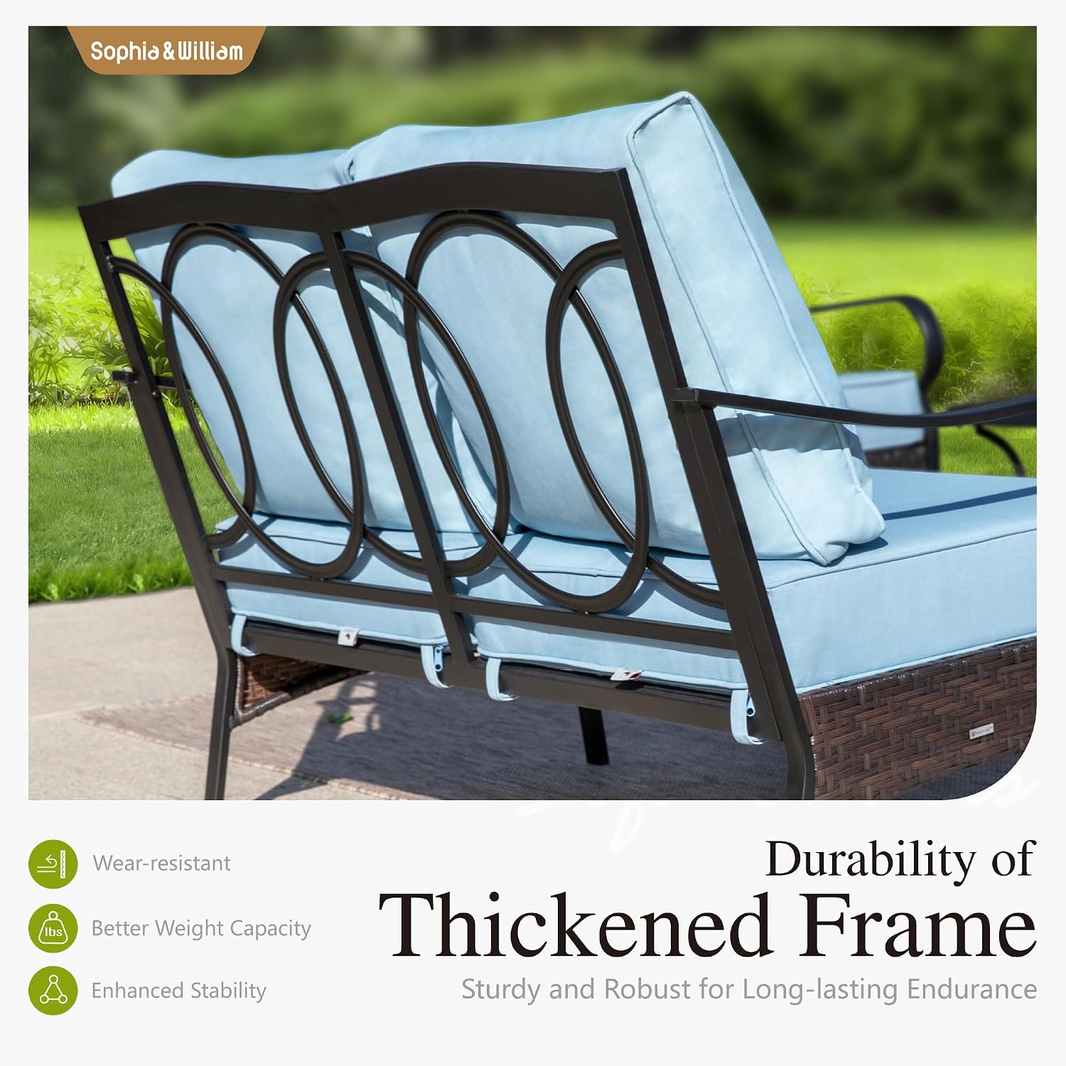 Sophia & William Patio Furniture Set with 56' Fire Pit Table, 9 Seats Metal Frame Outdoor Conversation Sets Wicker Patio Sectional Sofa Set with Ottomans for Porch, Deck, Poolside, Blue