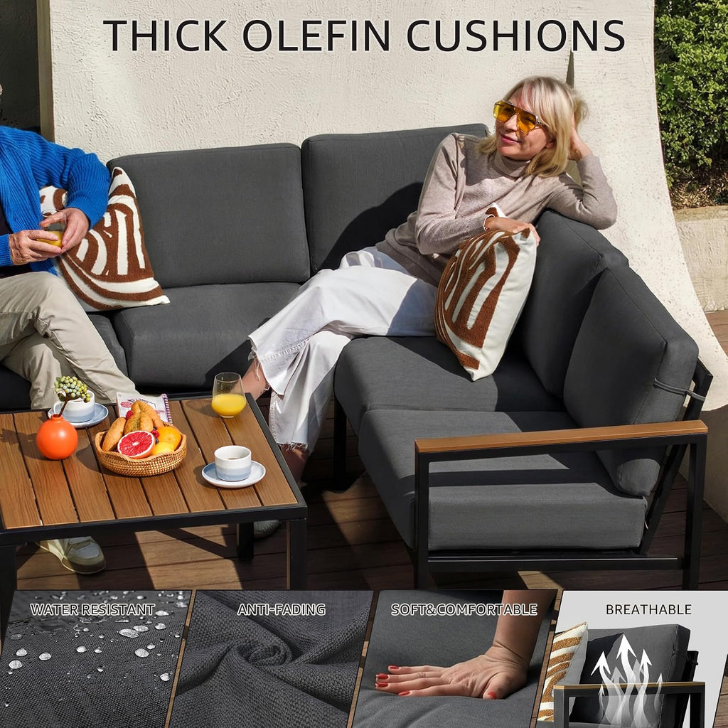 NATURAL EXPRESSIONS 6 Pieces Patio Furniture Set, Outdoor Couch with Thick Olefin Cushions, Fauxwood Armrest and Tabletop, Ergonomic Highback, Sectional Outdoor Furniture for Backyard, Deck Dark Grey