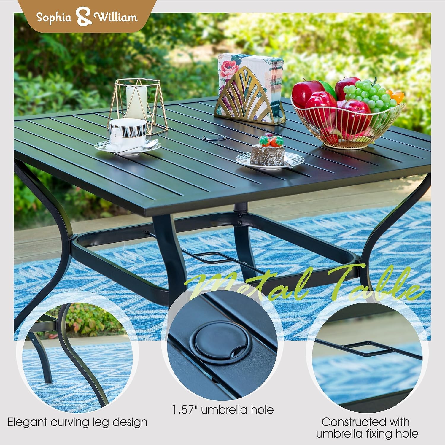 Sophia & William Patio Set with Umbrella 6 Pieces Outdoor Dining Set with 10ft 3 Tier Beige Patio Umbrella Windproof, 4 x Swivel Patio Dining Chairs, Patio Table and Chairs for Garden Backyard