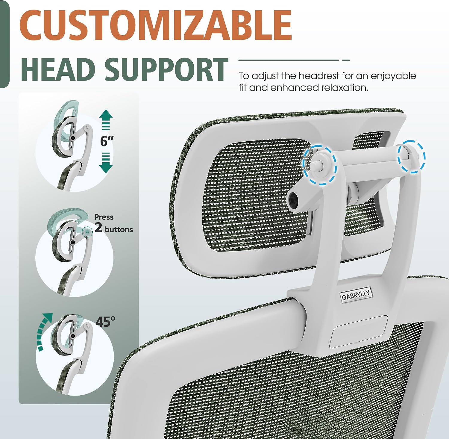 GABRYLLY Ergonomic Office Chair, High Back Home Desk Chair with Headrest, Flip-Up Arms, 90-120° Tilt Lock and Wide Cushion, 300LBS Mesh Chairs for Man Woman, White Task Chair(Olive Green,GY01WOG)