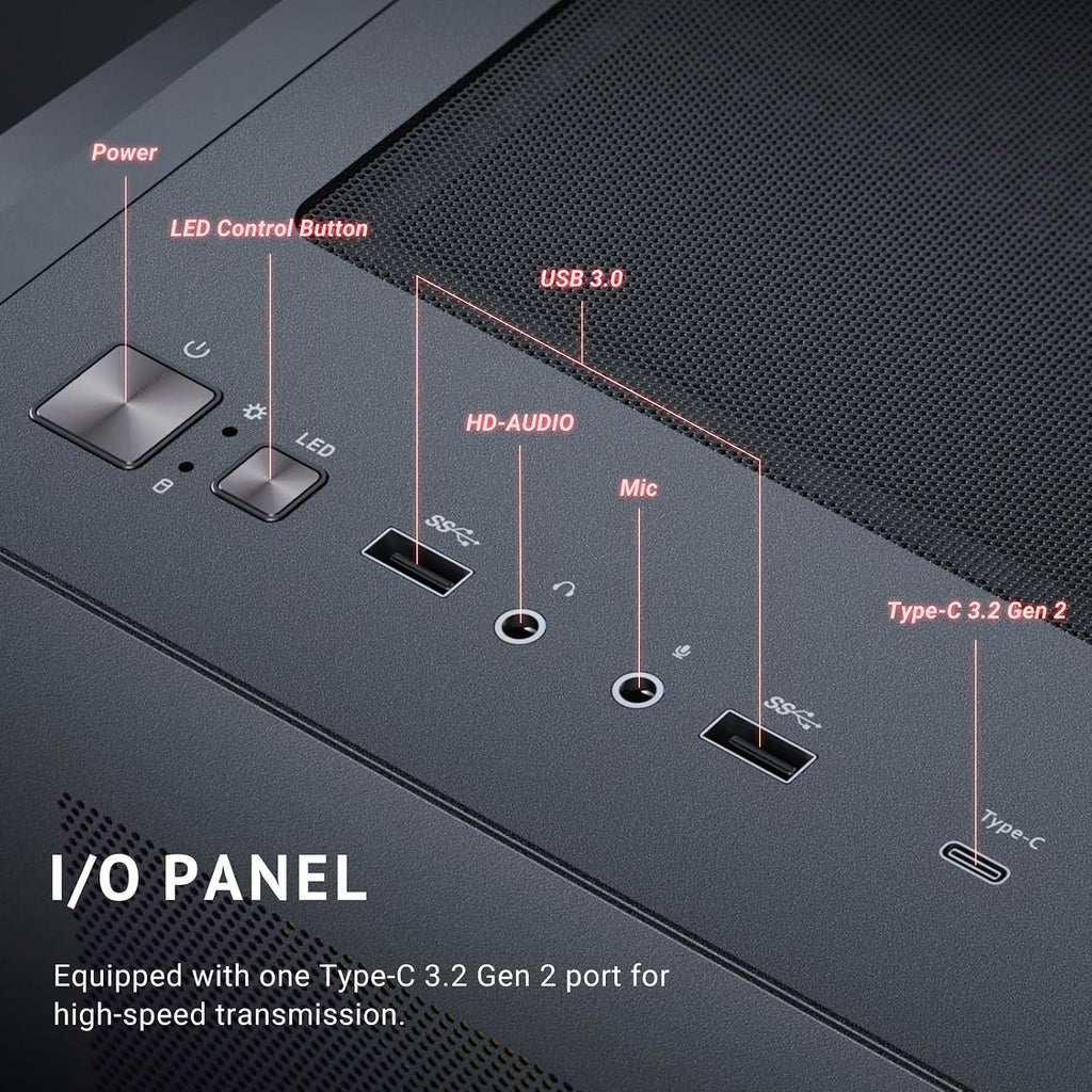 Antec C5 ARGB, Mid-Tower ATX PC Case, Seamless Tempered Glass Front & Side Panels, 7×120mm ARGB PWM Fans Included, Supports Up to 10 Fans, 360mm Radiator Support, Type-C 3.2 Gen 2