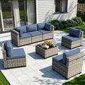 7-Piece Patio Furniture Set, Outdoor Sectional with Thick Cushions, Modular Patio Sofa, Dual-Strand Wicker Rattan, Rust-Resistant Frame, Backyard Furniture for Garden, Deck, Navy Blue