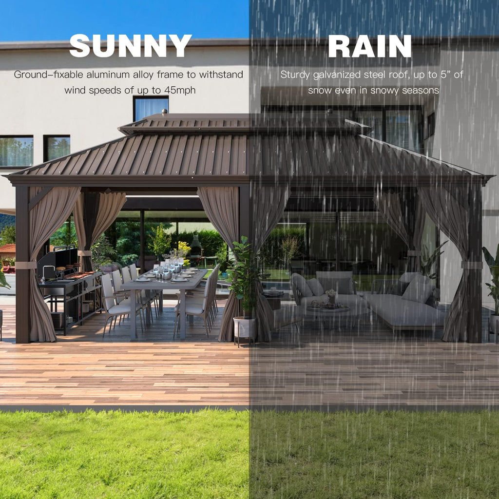 YOLENY 12'X20' Hardtop Gazebo, Galvanized Steel Ventilation Double Roof with Aluminum Frame，Outdoor Gazebos Pavillion with Netting and Curtains for Garden, Patio, Lawns, Parties