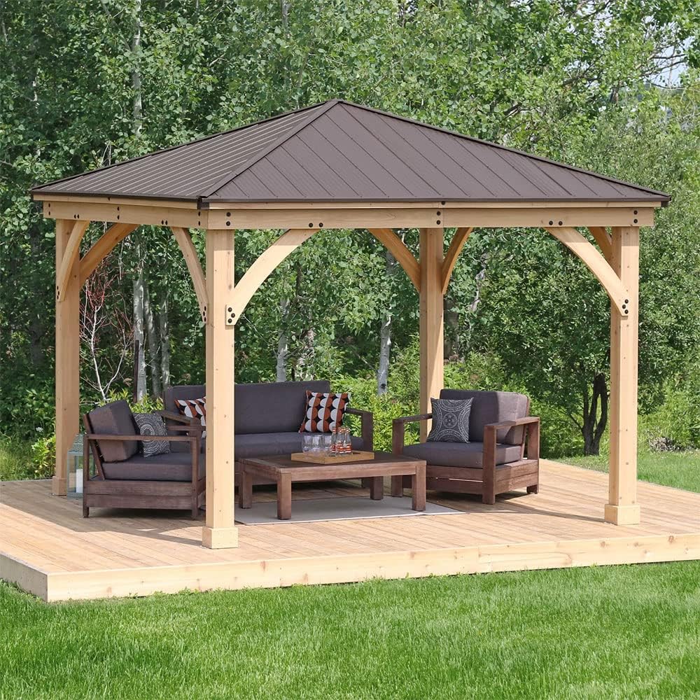 Yardistry 12 x 12 Meridian Cedar Gazebo Pavilion for Patios, Decks, Garden, Backyard, Durable, Aluminum Roof