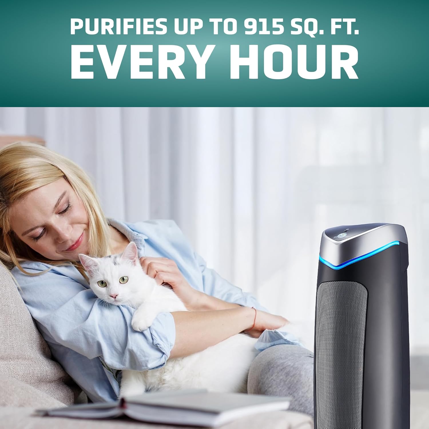 GermGuardian 5-In-1 HEPA Air Purifier for Home, Large Rooms Up To 915 Sq. Ft. with HEPA Pet Air Filter, UV-C Light & Odor Reduction, AC5250PT, 28' Tower, Gray