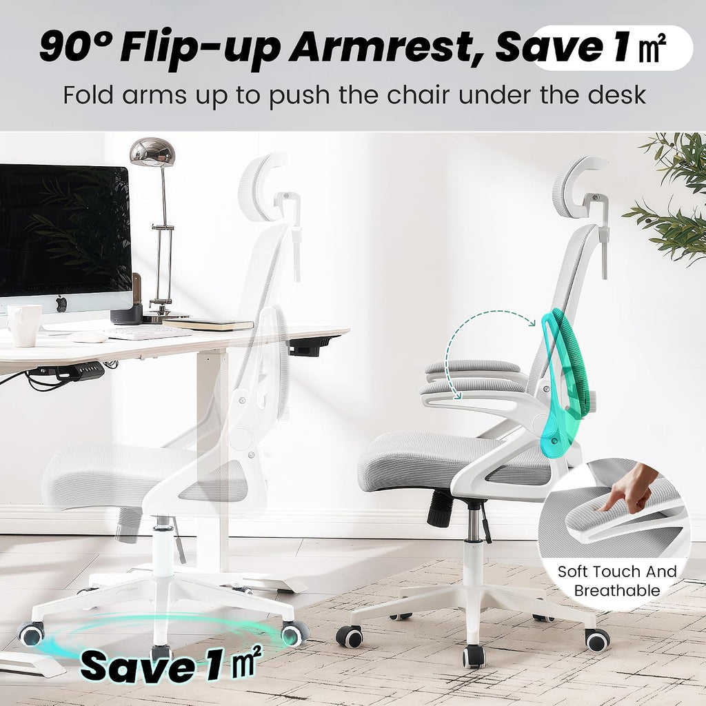 Fizzin Ergonomic Office Chair, 400 LBS Desk Chair with Adjustable Lumbar Support, High Back Breathable Mesh Computer Chair Rolling Work Swivel Task Chairs, Comfy Home Office Desk Chair (Gray)