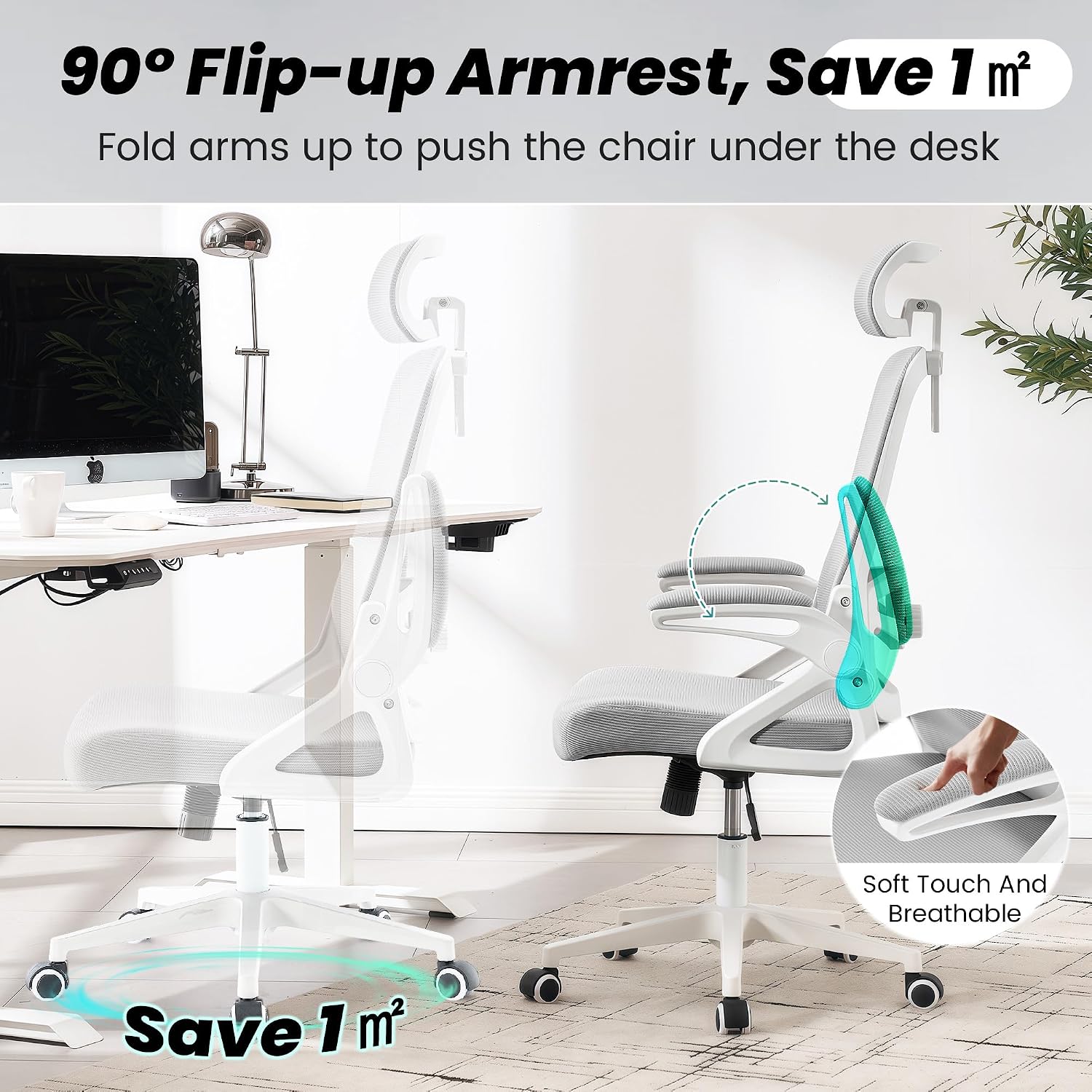 Fizzin Ergonomic Office Chair, 400 LBS Desk Chair with Adjustable Lumbar Support, High Back Breathable Mesh Computer Chair Rolling Work Swivel Task Chairs, Comfy Home Office Desk Chair (Gray)