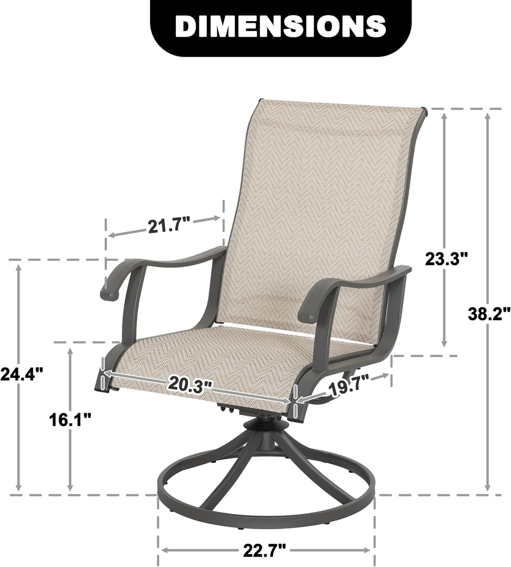 NUU GARDEN Patio Swivel Chairs Set of 2, Outdoor Dining Chairs with Armrests, Swivel Textilene Patio Dining Chair for All Weather, with Metal Frame, for Garden, Backyard, Deck, Poolside, Beige