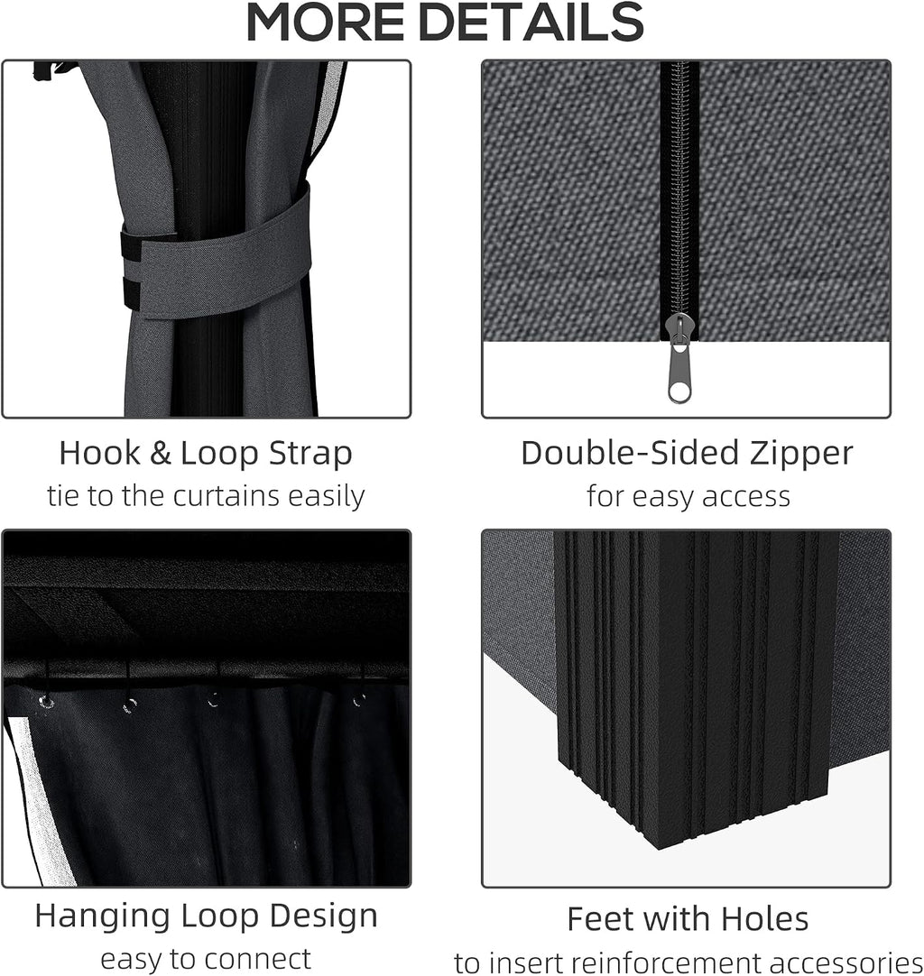 Outsunny 10' x 12' Hardtop Gazebo with Curtains and Netting, Permanent Pavilion Metal Double Roof Gazebo Canopy with Aluminum Frame and Hooks, for Garden, Patio, Backyard, Dark Gray