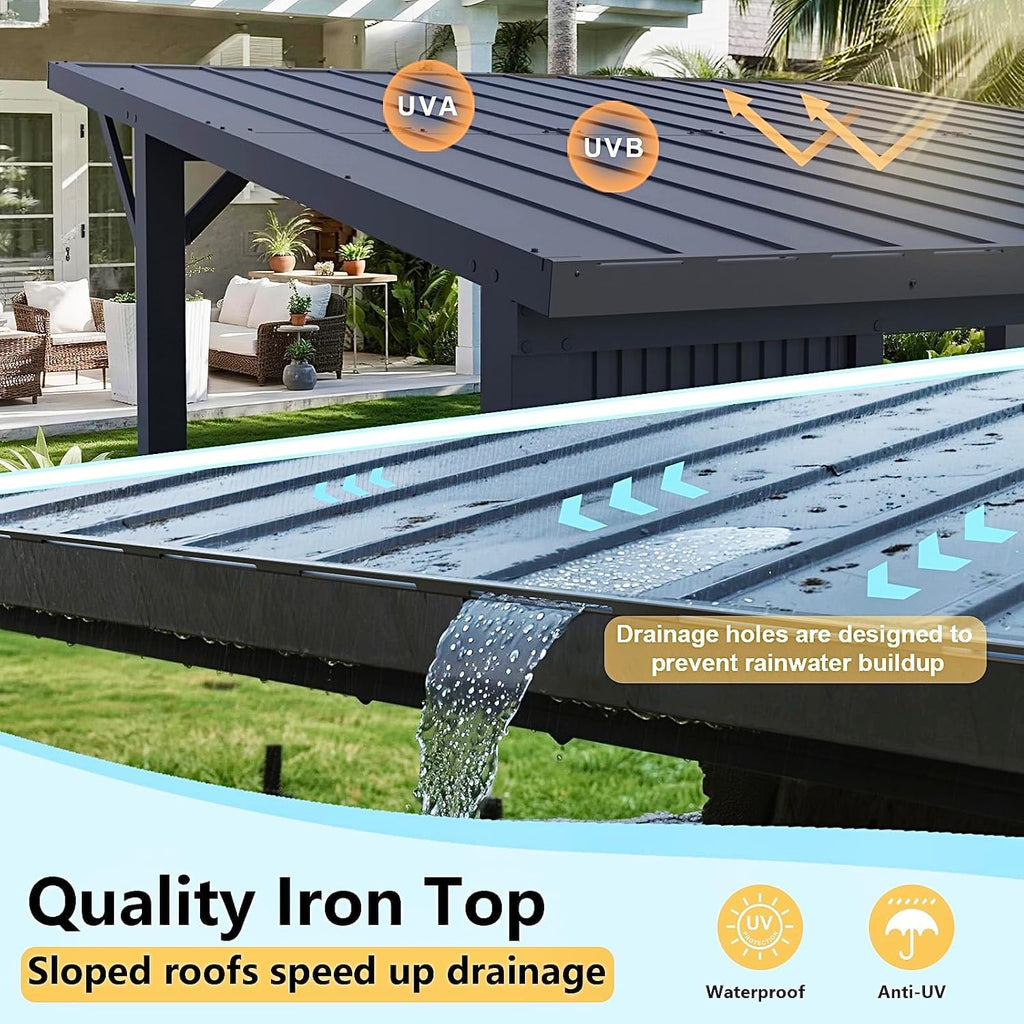 Gotland 10 FT x 10 FT Hardtop Grill Gazebo, BBQ Gazebo with 2 Extended Countertop 2 Side Shelves Drainage Holes Sloping Roof, Metal BBQ Canopy in 2 Combination Styles, for Patio Backyard Black