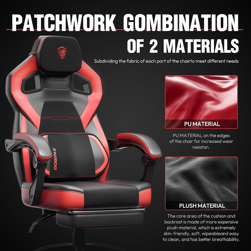 Dowinx Gaming Chair with Footrest, Big and Tall Gaming Chair for Heavy People, Gamer Chair for Adult with Massage, Ergonomic Gaming Chair with headrest, Computer Game Chair for 200lbs, Red