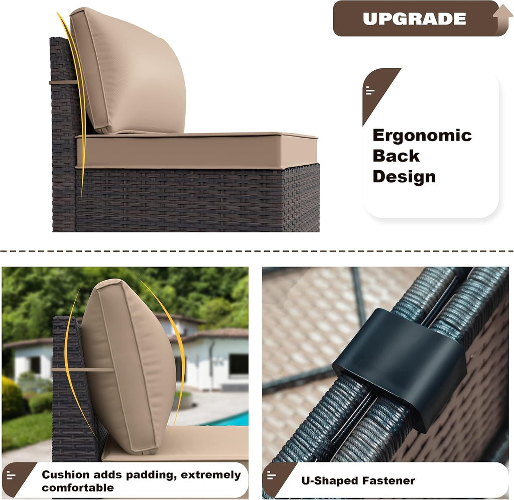 Kurapika 9 Pieces Patio Furniture Set, Rattan Wicker Sofa Set, Outdoor Conversation Sets w/Swivel Rocking Chairs Patio Sectional Sofa w/4 Inch Cushion, Sand