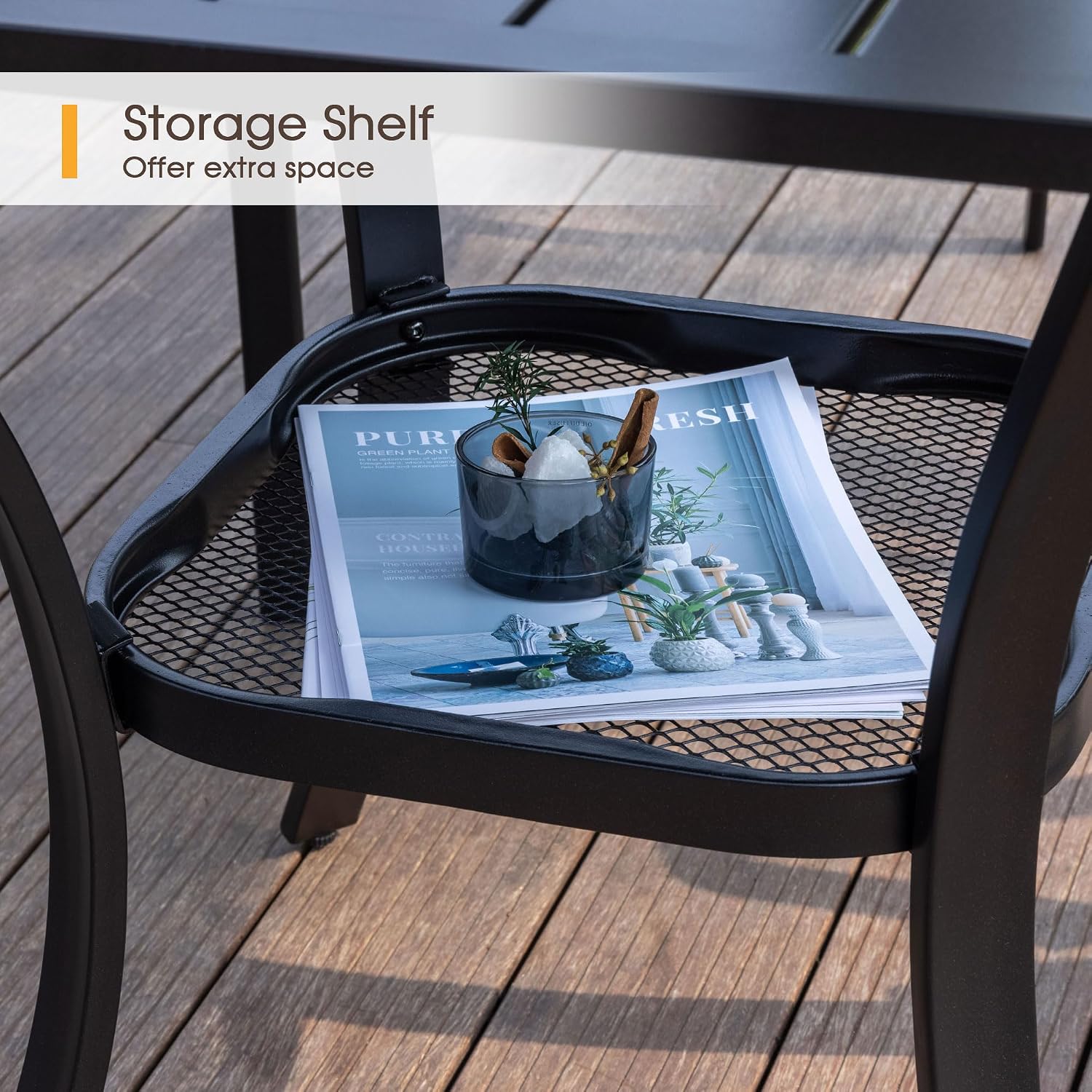 VICLLAX 3 Pieces Outdoor Dining Set, Patio Furniture Set of 2 Patio Swivel Dining Chairs and Small Dining Table with Storage Shelf, Dark Charcoal Chairs & Black Tabletop