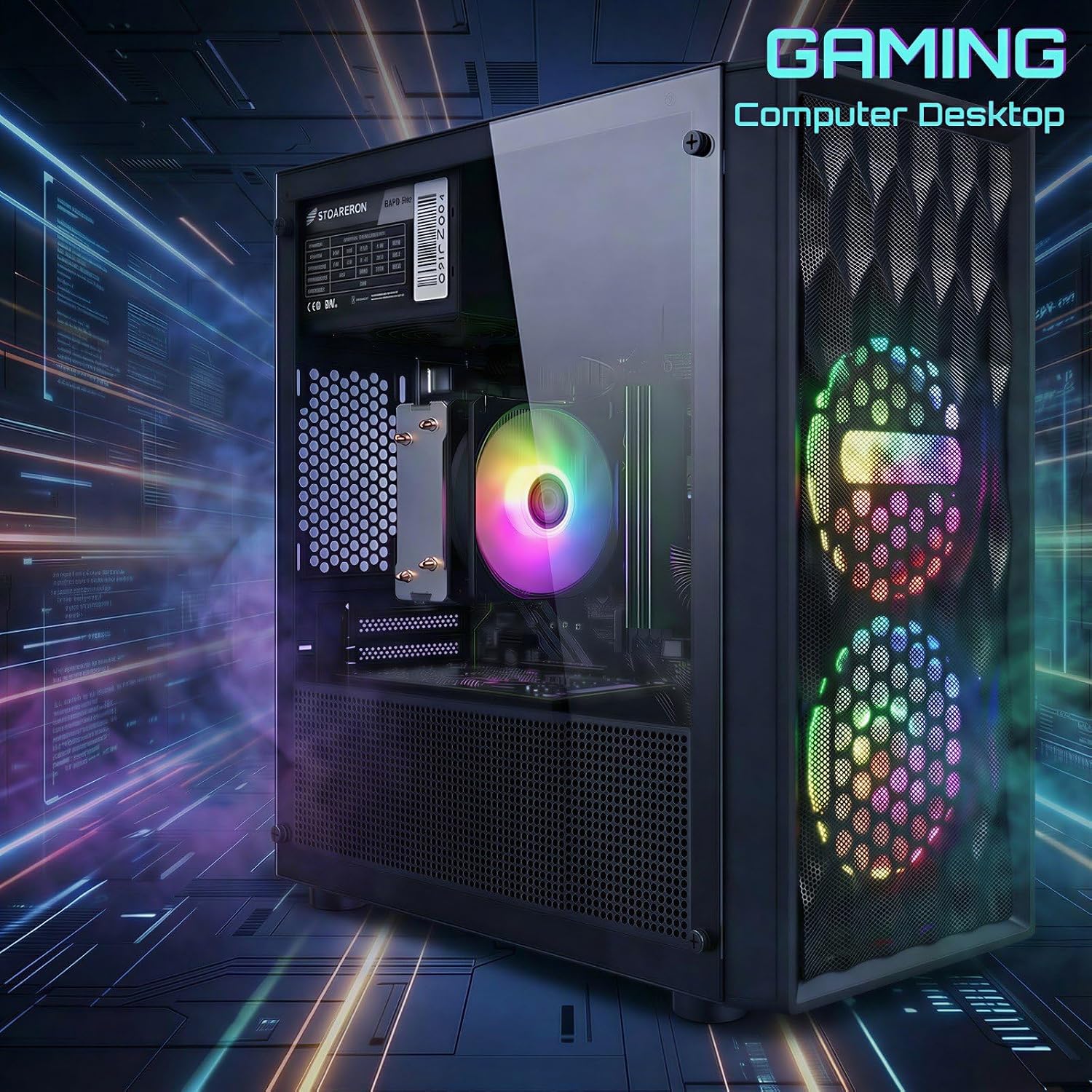 STGAubron Gaming PC Desktop Computer, Intel Core i5-9400F up to 4.1GHz, Radeon RX 580 8G, 16GB DDR4, 512GB SSD, WiFi 6, BT 5.0, RGB Fan x 4, Windows 11 Home