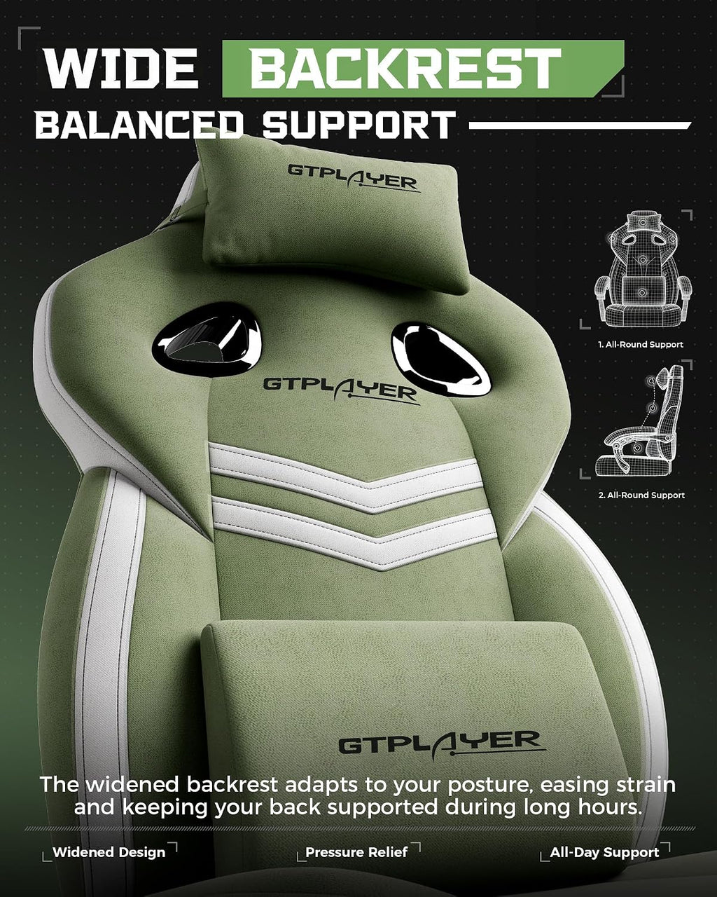 GTPLAYER Gaming Chair, Computer Chair with Footrest and Lumbar Support for Adults, 360°-Swivel Big & Tall Reclining Seat for Office or Gaming (Green)