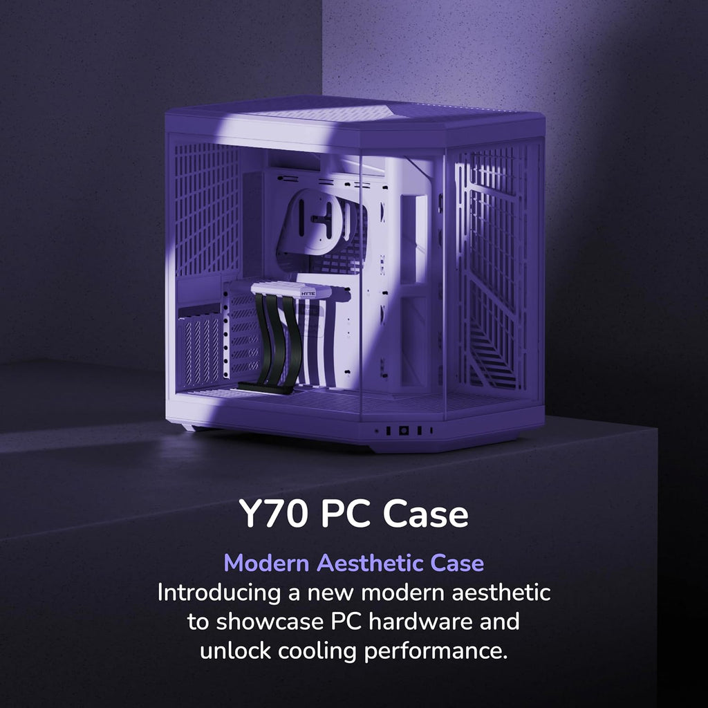 Hyte Y70 Mid-Tower ATX Gaming PC Desktop Case - Panoramic Tempered Glass - Dual Chamber - High Airflow Chassis - PCIE 4.0 Riser Cable Included - New Modern Aesthetic - Taro Milk (Purple)