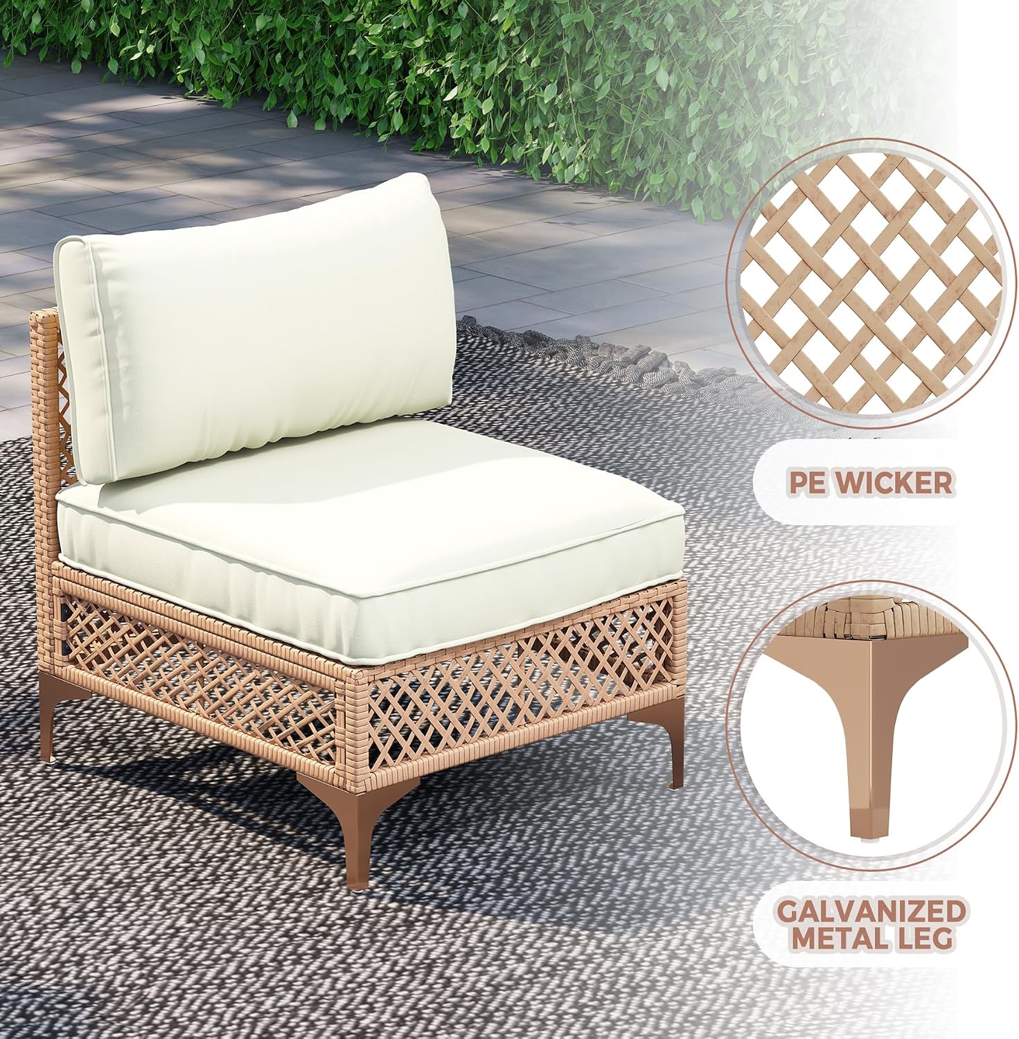 Outdoor Patio Furniture Set, Wicker Outdoor Sectional Set, Boho Patio Conversation Sectional Sofa with Large Tempered Glass Coffee Table and Waterproof Cushion (Large Size 7-Piece Patio Furniture)