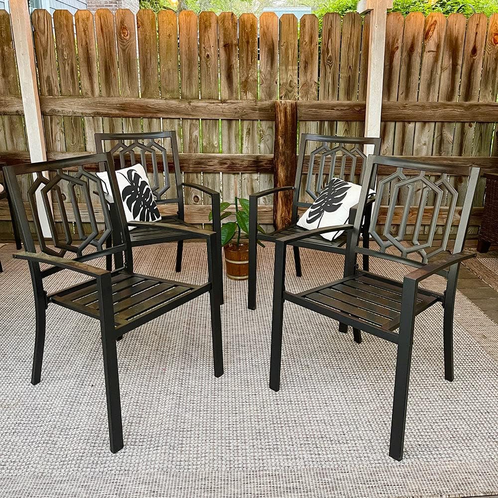 PHI VILLA 5-Piece Metal Patio Outdoor Table and Chairs Dining Set- 37' Square Bistro Table and 4 Backyard Garden Chairs, Table with 1.57' Umbrella Hole