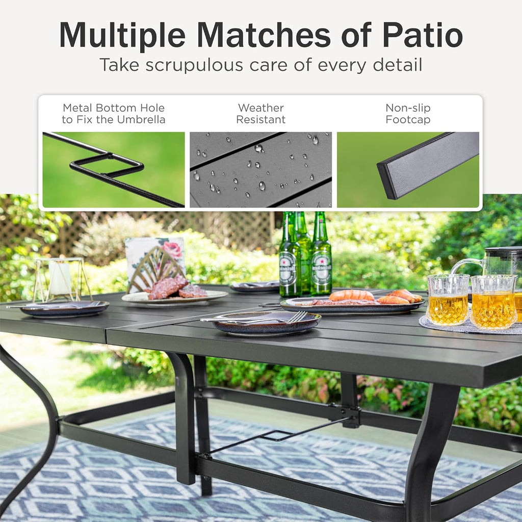 PHI VILLA 7 Piece Patio Dining Set with Outdoor Table and Chairs, Outdoor Dining Set with 6 Patio Folding Sling Chair with Armrest & 1 Rectangle Patio Dining Table with 1.57' Umbrella Hole (Grey)
