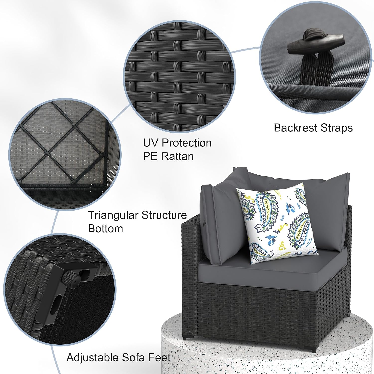GOJOOASIS Patio Furniture Set Outdoor Sectional Sofa with Ottoman Wicker Couch Rattan Modular Seating Conversation Sets Porch Decor for Backyard, Balcony, Garden (Grey)