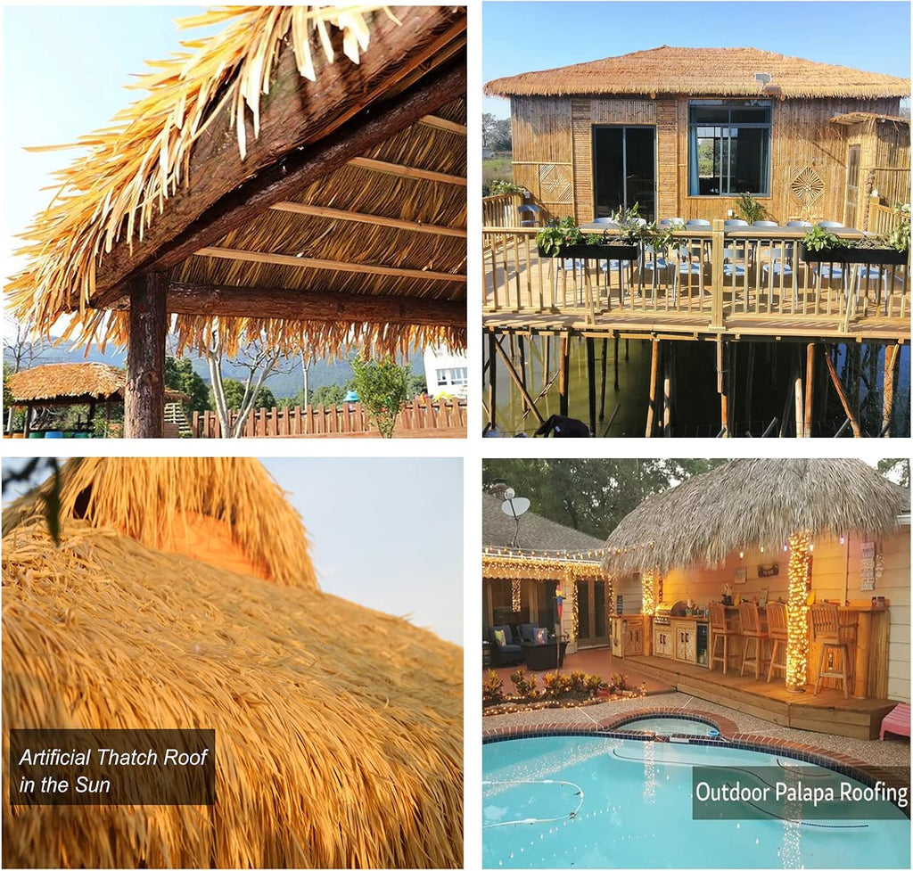 19.6″x32.8′ Mexican Palm Thatch Runner Roll Simulation Thatch Tile Plastic PE Roof Fake Straw Fireproof for Tiki Bar Garden Wooden House Pavilion Roof Decoration(Size:10m/32.8ft,Color:Straw Primary)