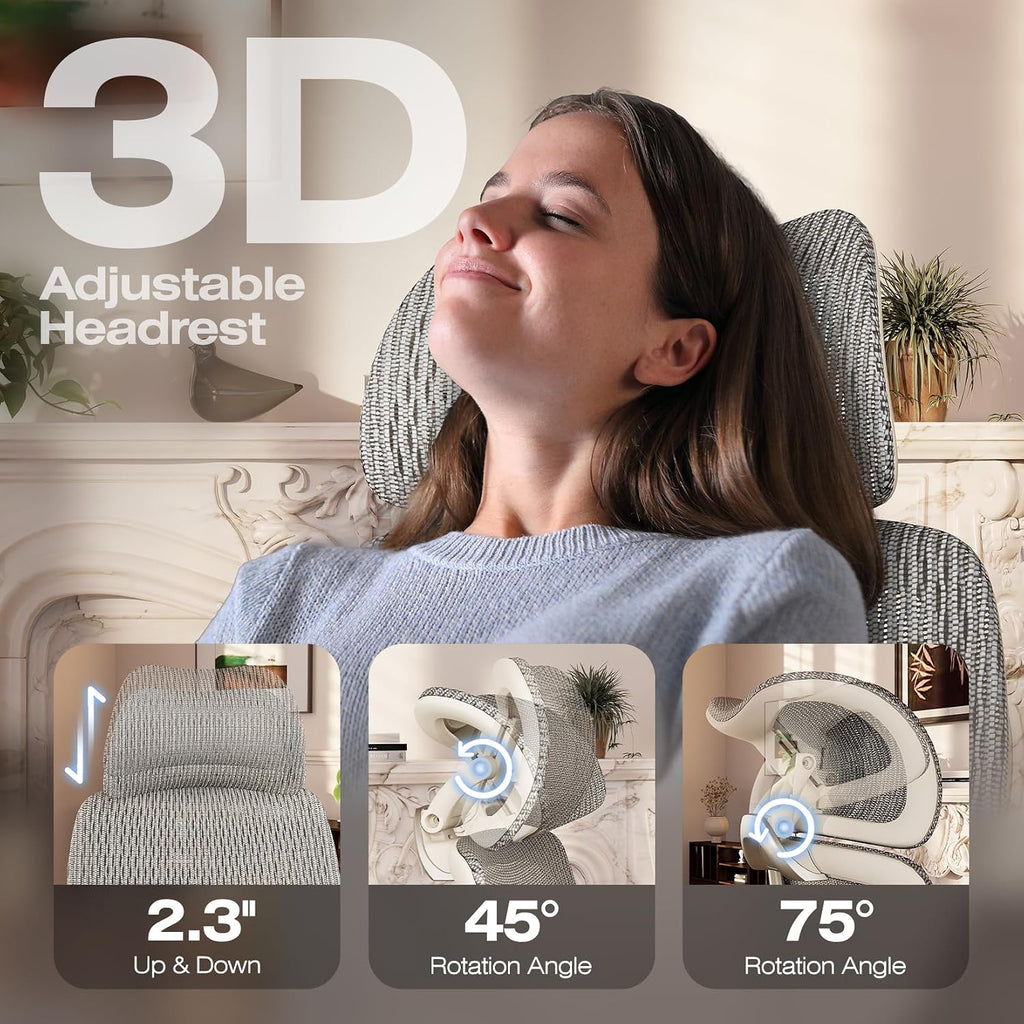 ELABEST X100 Ergonomic Mesh Office Chair with Footrest, Big and Tall Hone Desk Chair with 5D Flip-Up Arms, Adjustable 3D Lumbar Support,Gaming & Executive Computer Chairs (First Light)