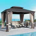 SUNSHINE VALLEY 10'x12' Hardtop Gazebo, Permanent Aluminum Outdoor Gazebo with Galvanized Steel Double Roof & Gutter System, Heavy Duty Patio Pavilion Canopy with Netting and Curtains for Deck, Garden