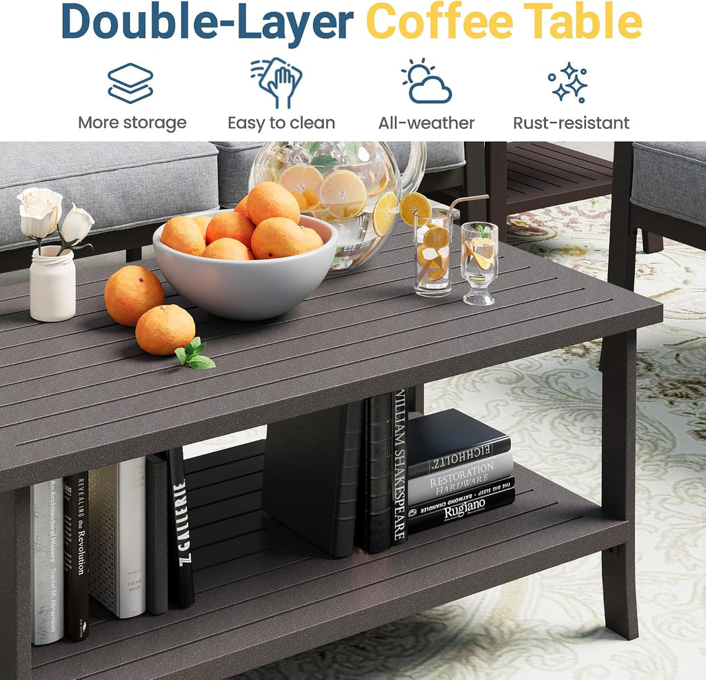 FansaFurn 5-Piece Outdoor Patio Furniture Set, Outdoor Metal Sectional Furniture with Cushions, Outdoor Conversation Seating Set with Coffee Table for Balcony, Garden, Deck, Backyard, Grey